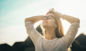 woman smiling with self awareness