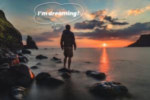 man on beach lucid dreaming